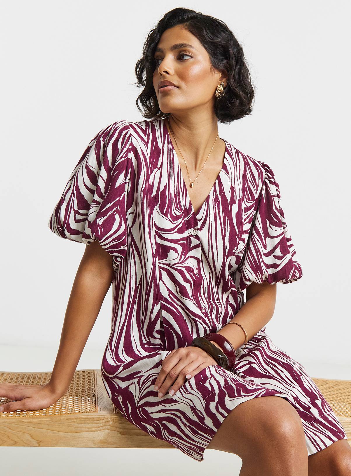 SIMPLY BE Printed Linen Button Up Shift Dress 28 - Image 3